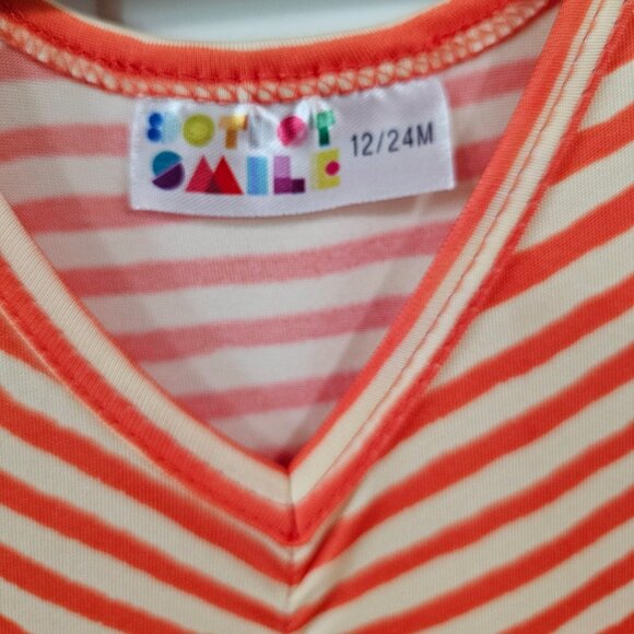 DotDotSmile Baby Girl Red and Cream Striped Dress 12-24M - Picture 3 of 3